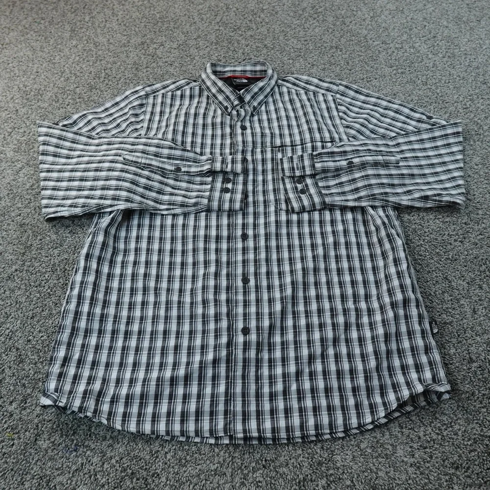 North Face Shirt Mens M Gray Performance Button Up Long Sleeve‎ Outdoor Hiking